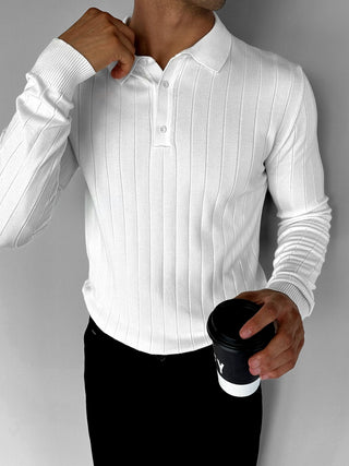 SLIM FIT RIBBED POLO SWEATER WHITE