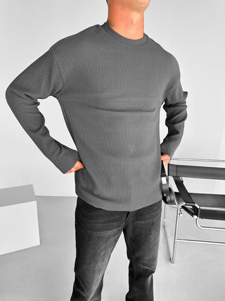 SLIM FIT RIBBED SWEATER ANTHRACITE