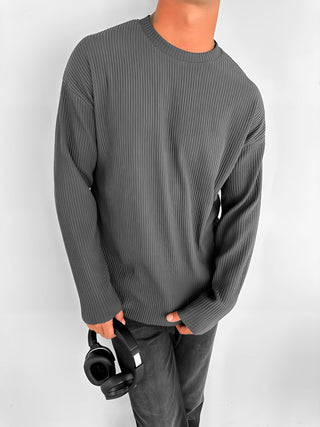 SLIM FIT RIBBED SWEATER ANTHRACITE