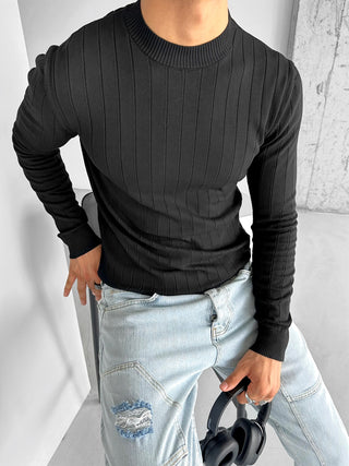 SLIM FIT RIBBED SWEATER BLACK