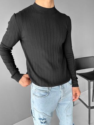 SLIM FIT RIBBED SWEATER BLACK