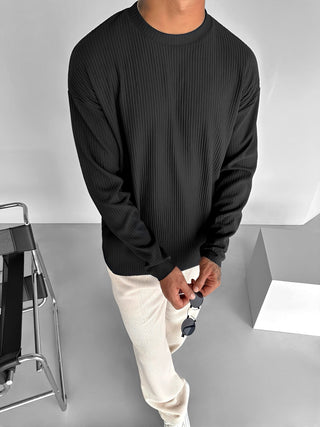 SLIM FIT RIBBED SWEATER BLACK