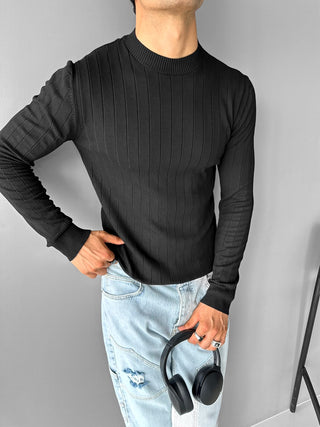 SLIM FIT RIBBED SWEATER BLACK