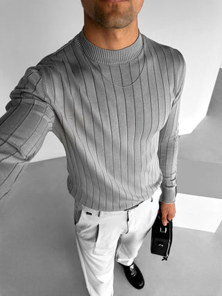 SLIM FIT RIBBED SWEATER GRAY