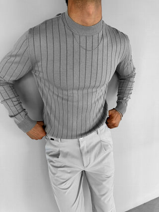 SLIM FIT RIBBED SWEATER GRAY