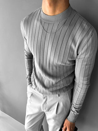 SLIM FIT RIBBED SWEATER GRAY