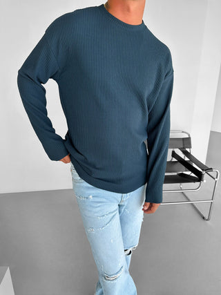 SLIM FIT RIBBED SWEATER NAVY