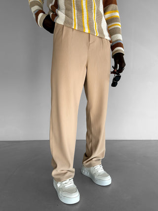 STRAIGHT LEG RIBBED TROUSERS BEIGE