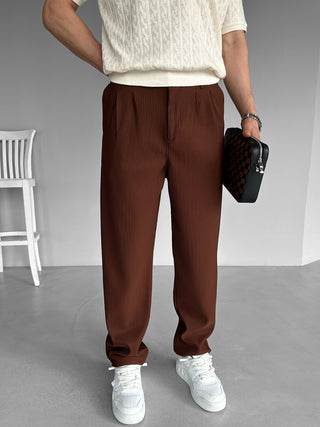 STRAIGHT LEG RIBBED TROUSERS BROWN