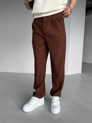 STRAIGHT LEG RIBBED TROUSERS BROWN