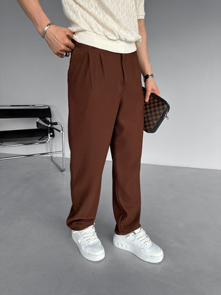 STRAIGHT LEG RIBBED TROUSERS BROWN