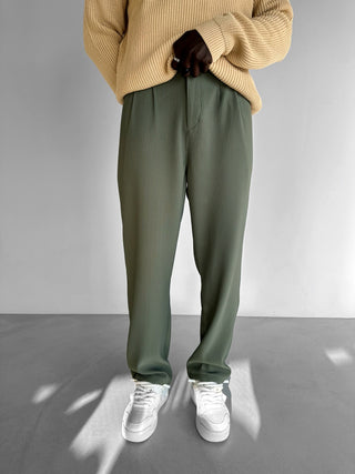 STRAIGHT LEG RIBBED TROUSERS GREEN
