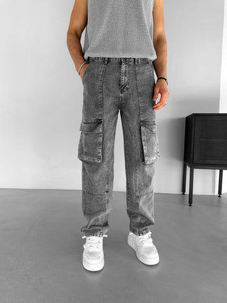 WASHED CARGO JEANS GRAY