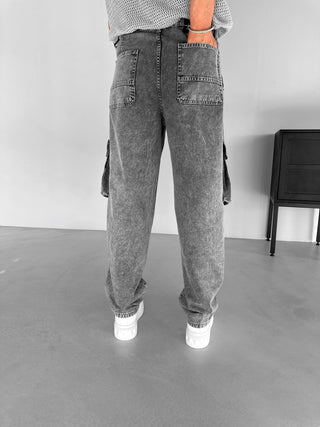 WASHED CARGO JEANS GRAY