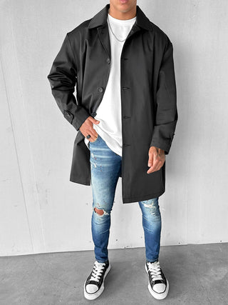 WATER-REPELLENT OVERSIZED TRENCH COAT BLACK