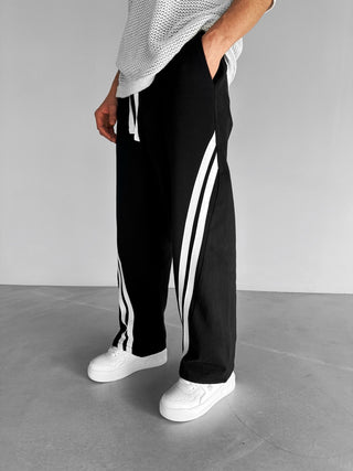 WIDE LEG SIDE STRIPE DETAIL TROUSERS BLACK